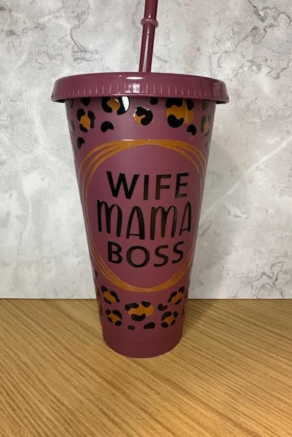 Mama working cold cup print leopard